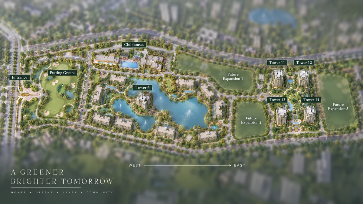 Abhee City Urban Glenn township master plan with Tower 6 by the lake, Towers 11 to 14 and three future expansion areas Abhee City Urban Glenn township master plan with Tower 6 by the lake, Towers 11 to 14 and three future expansion areas